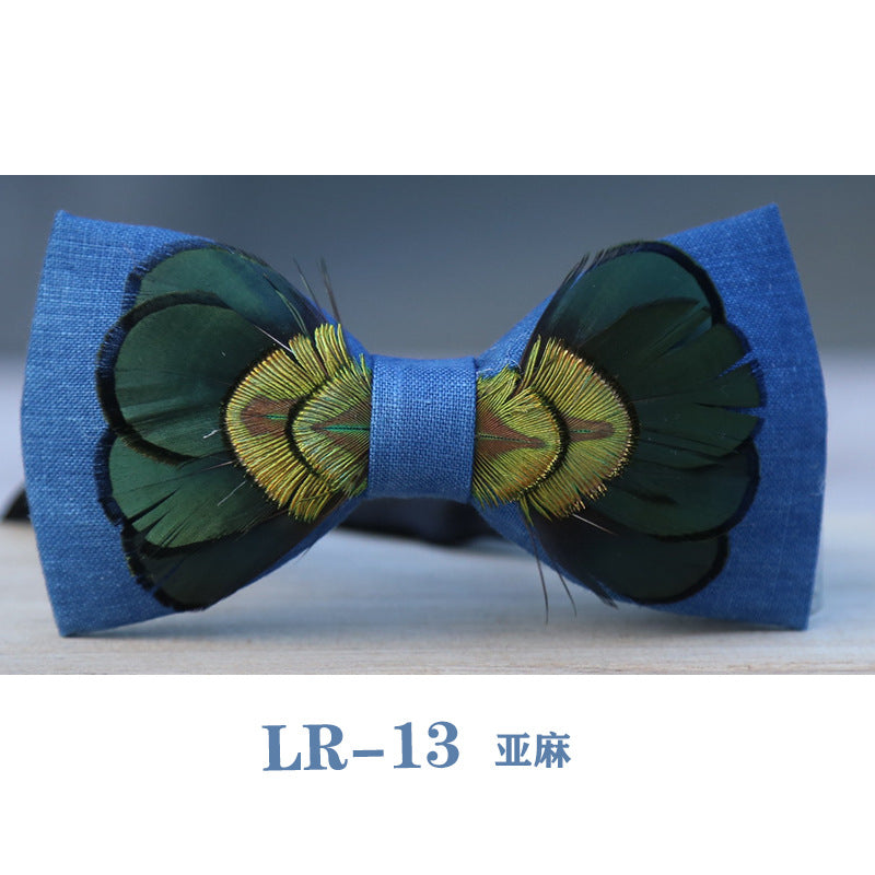 Formal wear men's blue dye bow tie feather collar flower bow tie blue spot bow tie men's bow host accessories