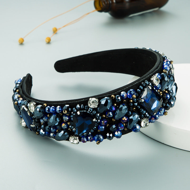 The new geometric super flash glass diamond crystal fabric headband is a European and American fashion personality party catwalk headband