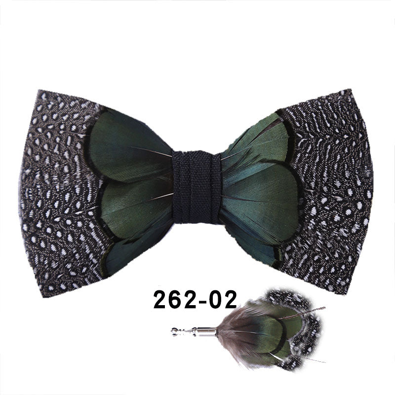 fresh green black and white striped feathers male host best man group butterfly wedding bow tie spot