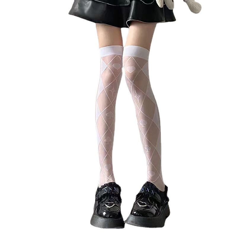 Japanese niche sex sex temptation poker pattern over the knee black and white stockings print ultra thin 7099