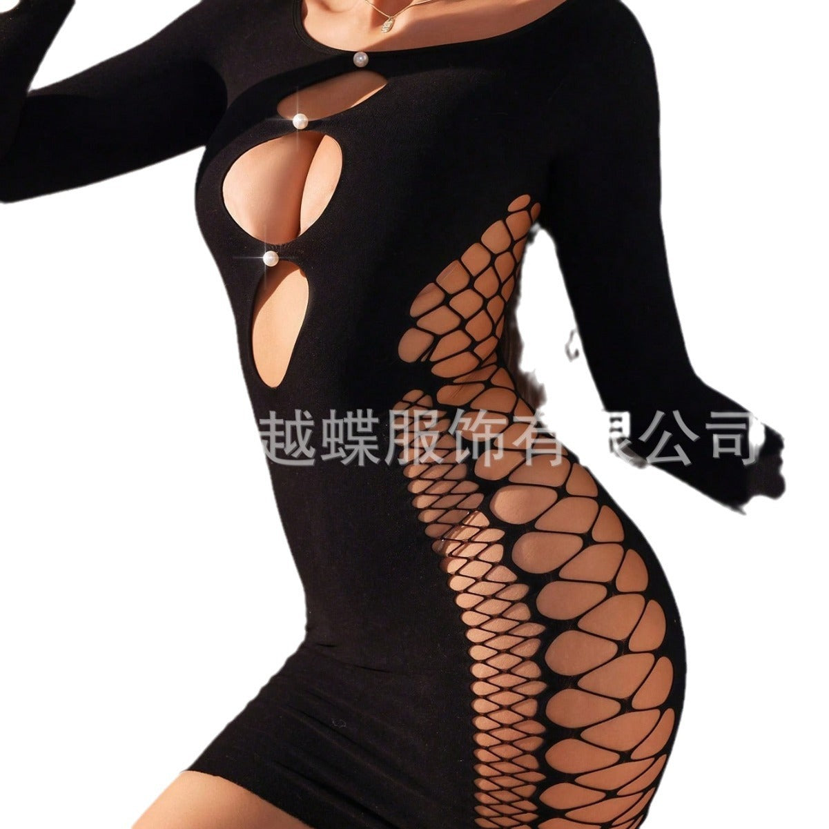 Yue Die, European and American new sexy see-through hollow erotic long-sleeved tight hip skirt temptation cross-border new CYT710