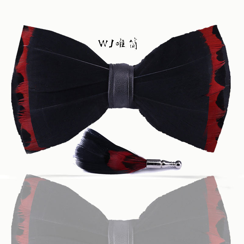 red feather bow tie for men's wedding banquet, suit accessories, shirt with box bow