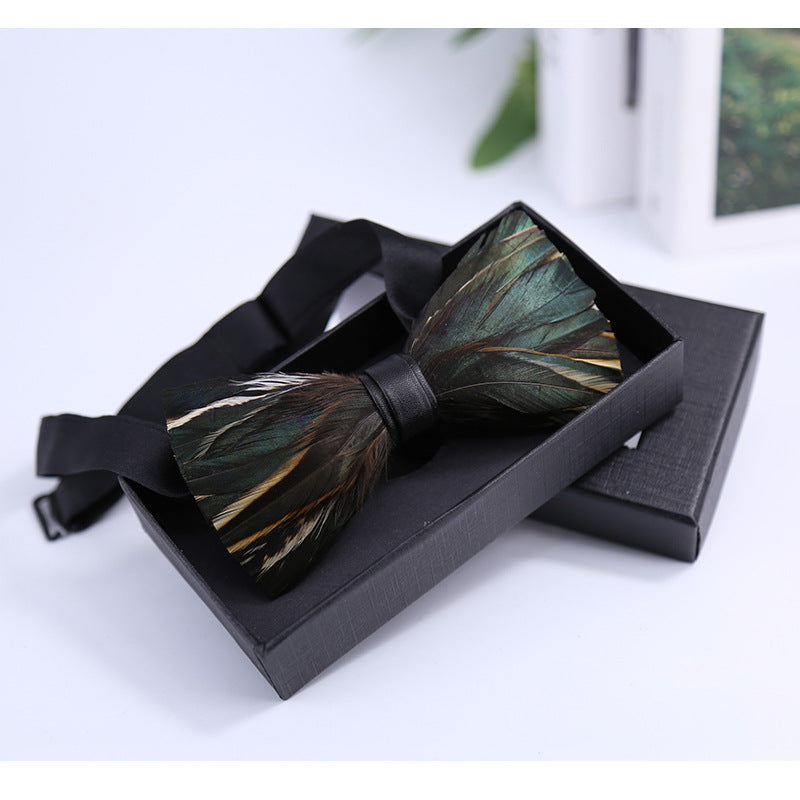 247 dark green feather man presided over the groom groomsmen group butterfly wedding celebration male bow tie flower tie spot