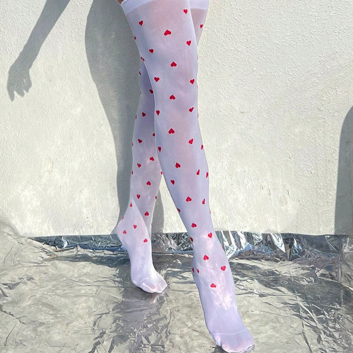 Yue Butterfly Europe and the United States New Titfuck Stockings Mesh Socks Women's Over the Knee Socks Small Love Big Heart Red Christmas JK Socks AX
