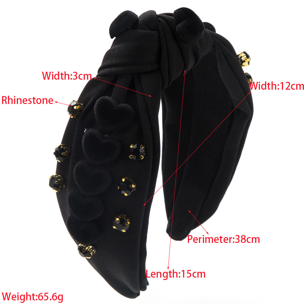 Korean version fashion new cute fairy headband knotted fabric diamond inlaid heart accessories decorative red headband wholesale