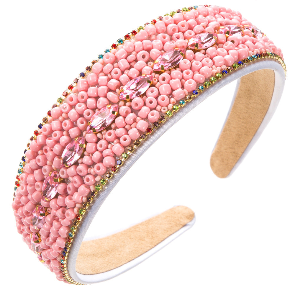 European and American fashion wide-brimmed color bead headbands, women's sense of luxury, personality, elegant rhinestone headbands, and outgoing versatile headwear