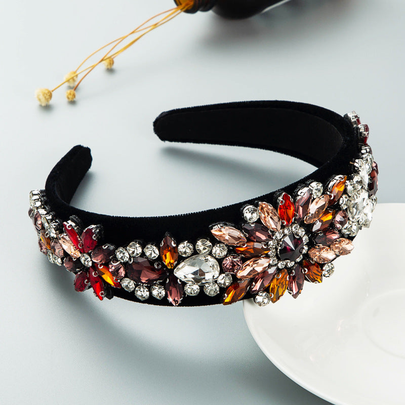 Heming headbands, baroque heavy industry hair accessories, super flash, crystal flower glass, drill bits, hoops, women's trendy luxury street photography hair accessories
