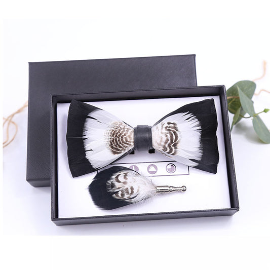 274 Black & White Suit Feather Collar Wedding Banquet Men's Suit Collar Flower Brooch Collar Flower Gift Set