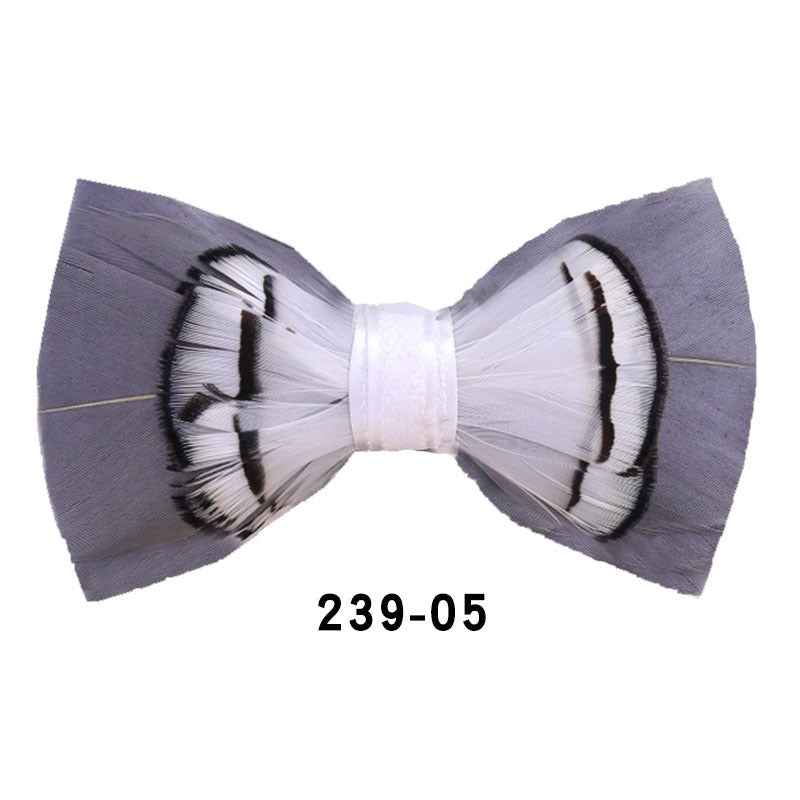 239 khaki gray feather men's bow tie men's wedding bow tie men's bow tie pink collar flower tie