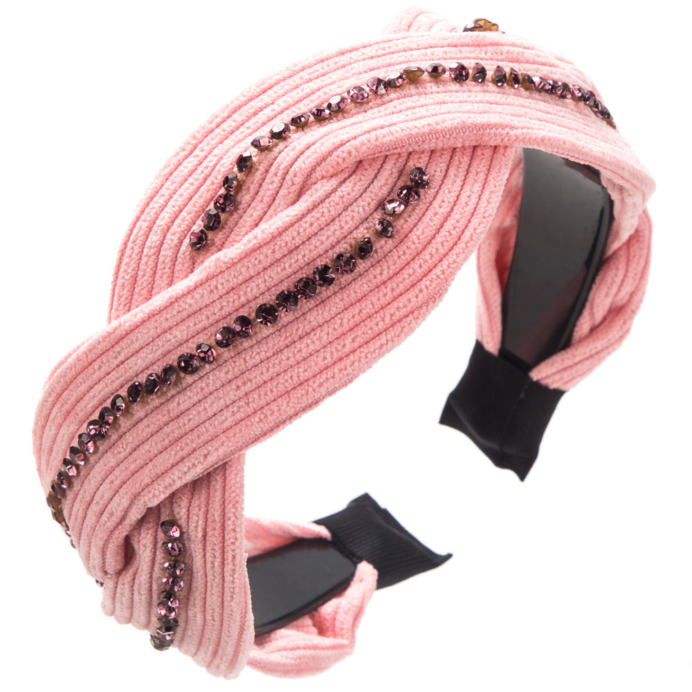 South Korea's Dongdaemun light luxury retro style wide-brimmed headband rhinestone cross high-quality hairpin versatile anti-slip headband women
