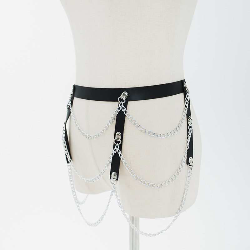 New European and American cross-border punk nightclubs, versatile non-mainstream bondage belts, performance accessories, trendy women's waist chain belts