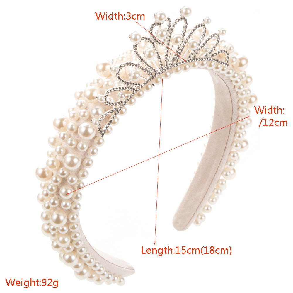 New niche light luxury bridal headband Korean high-end white pearl princess crown high skull top hair ornament hairpin