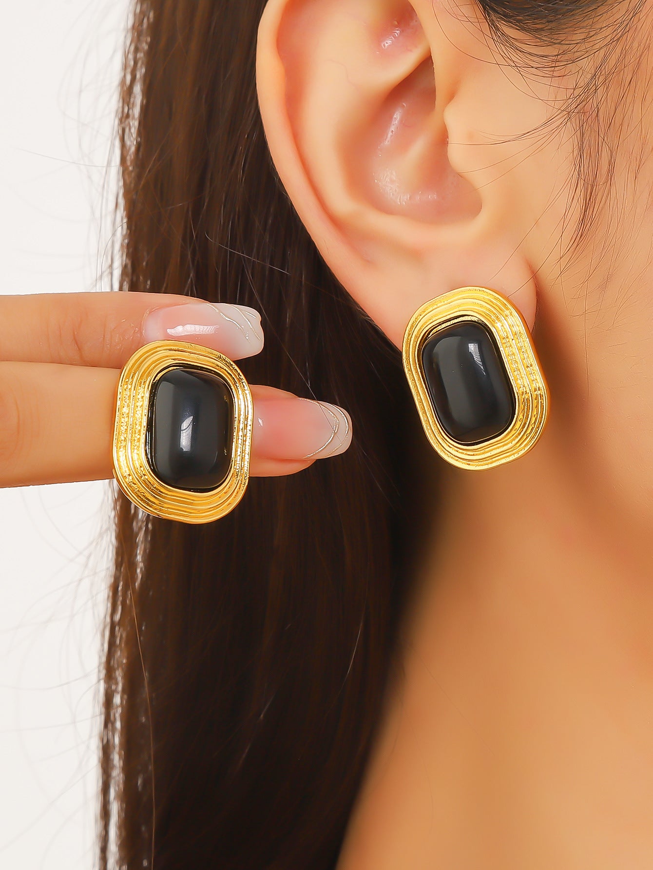 New summer fashion retro Hong Kong style temperament square stud earrings for old Asian gold drop shape earrings