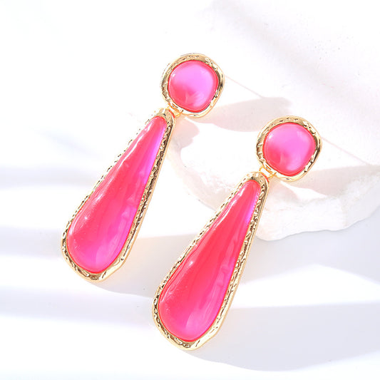 ZA personality retro earrings, long color pear-shaped resin earrings, European and American fashion, light luxury, geometric studs