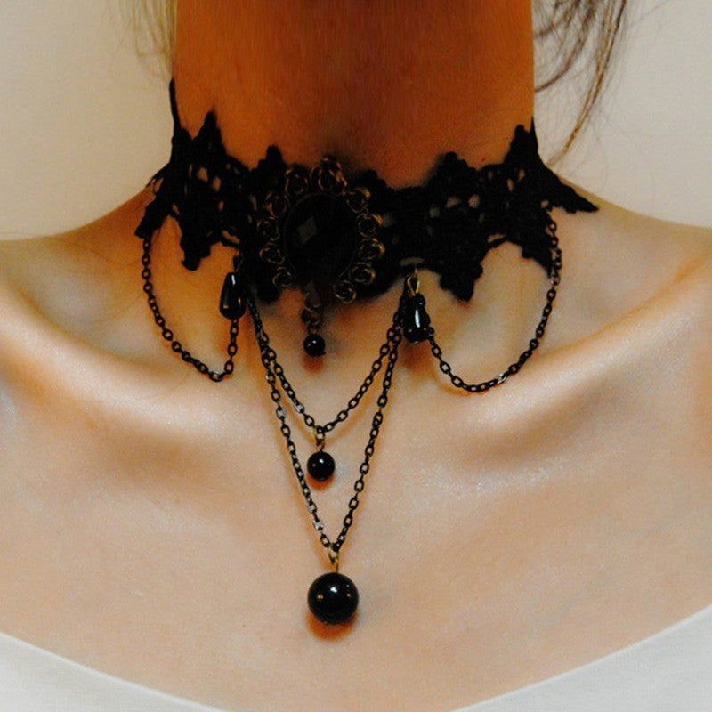 New Parisian vintage lace clavicle chain gothic antique women's statement accessory lace pendant necklace clavicle