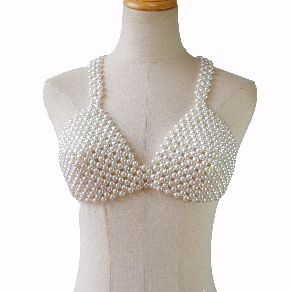 2024 New European and American Cross-border Jewelry Fashion Handmade Woven Chest Chain, Sexy Triangle Pearl Bra, Body Chain