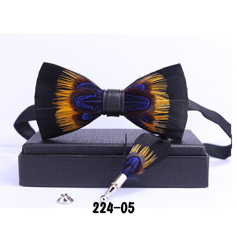 224 male bow tie, yellow feathers, banquet nightclub, wedding groom, shirt, claypot, wedding banquet bow