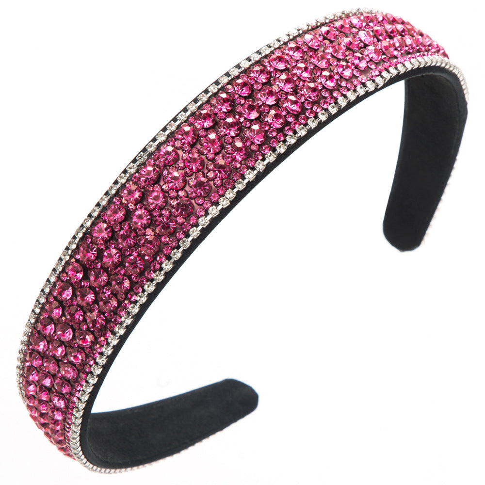 Internet celebrity with the same headband temperament, retro Korean rhinestone hairpin, color diamond-studded wide-brimmed women's pressed hair, face wash hair ornament