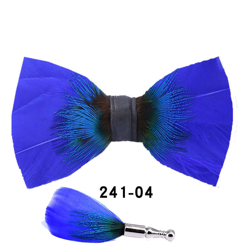 241 Peacock Blue Feather Man Hosts the Party Groom Groomsman Group Butterfly Wedding Bow Tie Spot