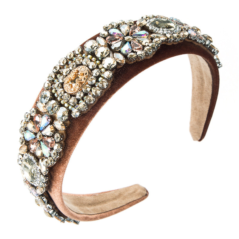 And Ming headbands in Europe and the United States in the current season of the new baroque style full of diamonds and flowers ins personality wide-sided flannel hairpin headbands