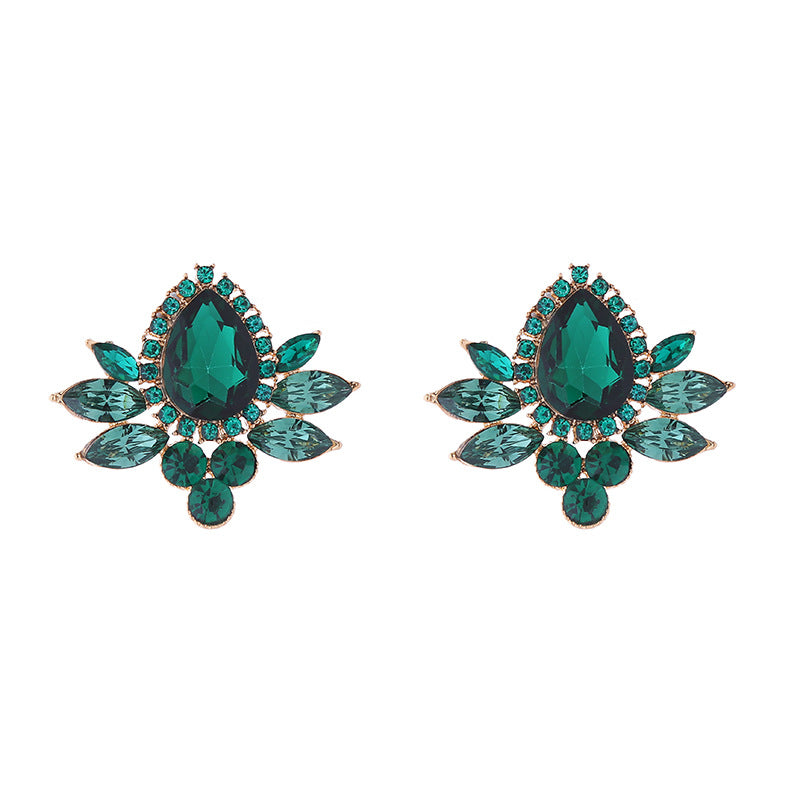Earrings, French temperament, retro geometric glass and diamond earrings, delicate niche alloy and diamond light luxury earrings