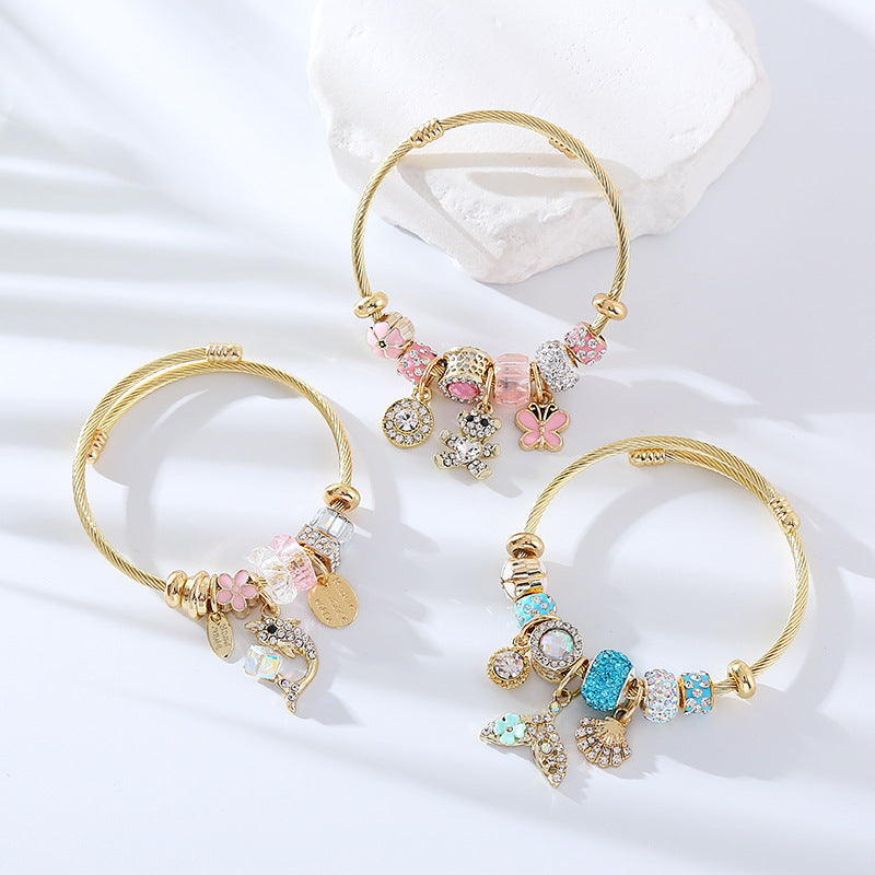 New stainless steel alloy gold bracelet women's high-end temperament simple bracelet personality versatile pendant bracelet batch