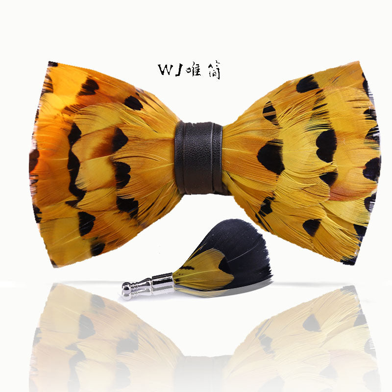 Yellow Feather Bow Tie Men's Wedding Officiating Wedding Suit Suit Accessories Shirt Collar Flower Butterfly