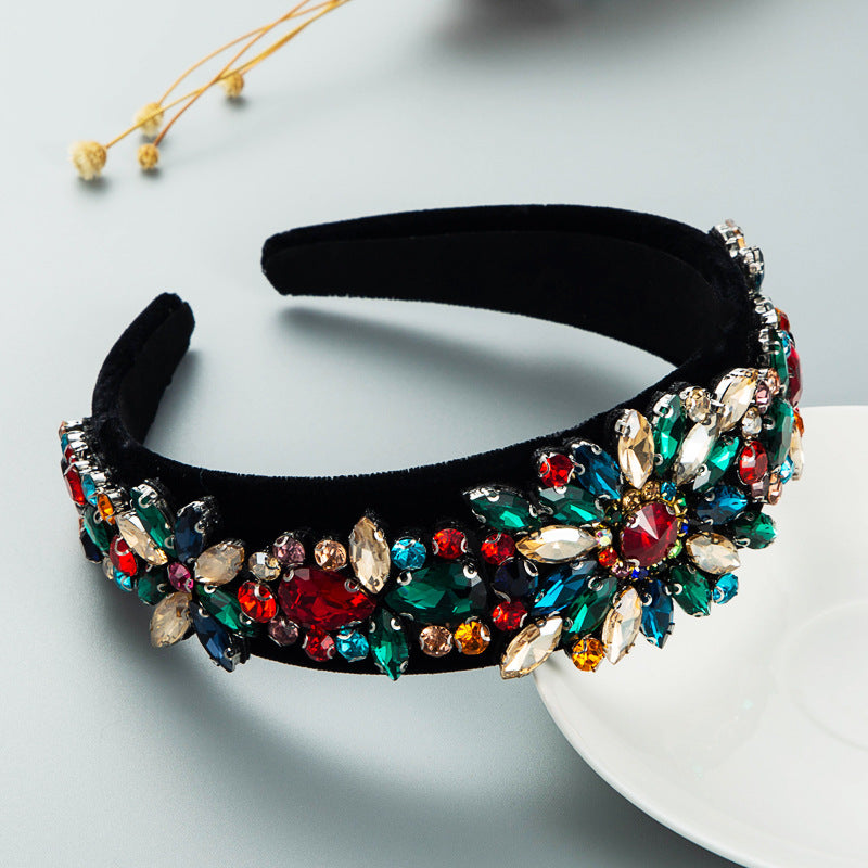 Heming headbands, baroque heavy industry hair accessories, super flash, crystal flower glass, drill bits, hoops, women's trendy luxury street photography hair accessories