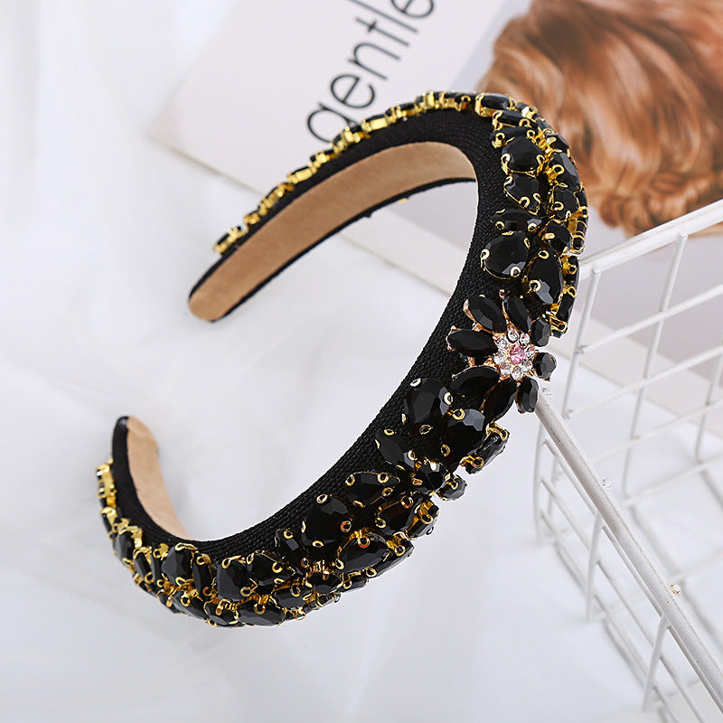 Heming headbands, European and American baroque full diamond sponge headbands, women's high-end wide version headbands, light luxury temperament hair accessories