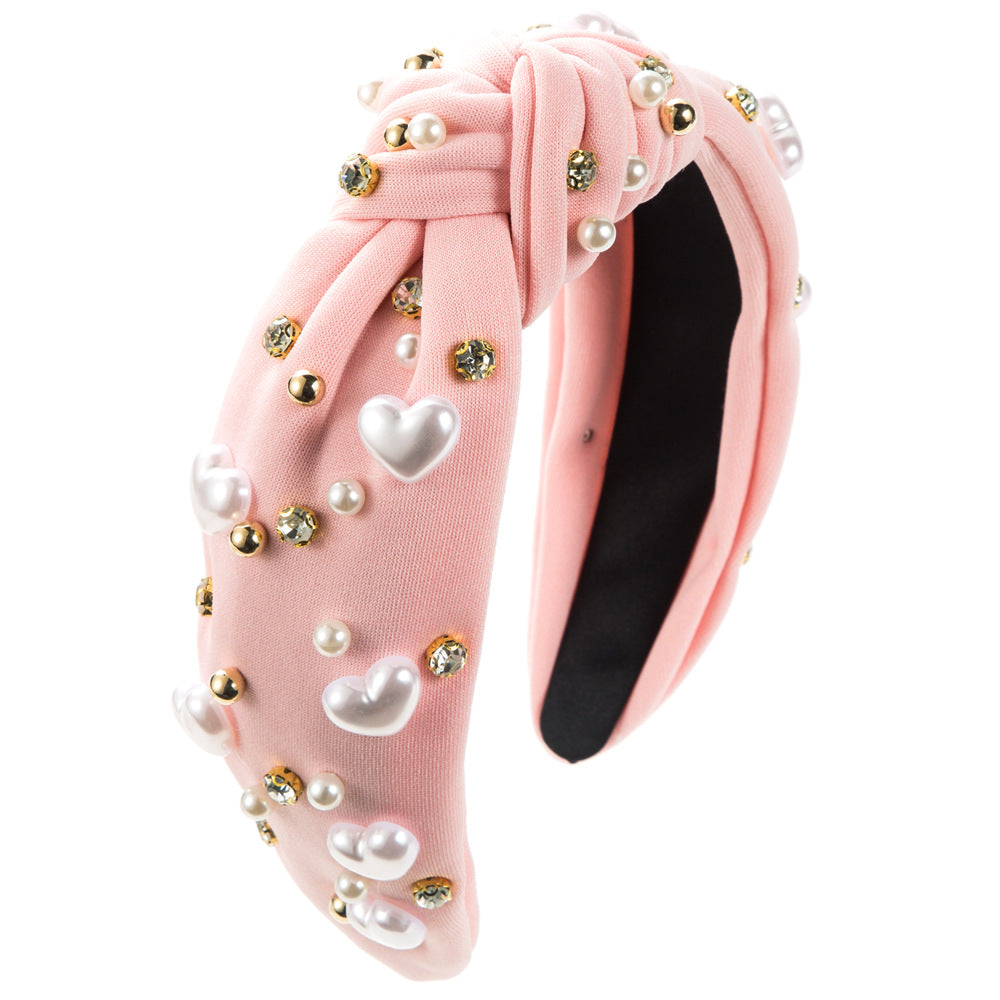 European and American fashion trends, love pearl headbands, women's wide edges, knots, beads, versatile, high skull hair accessories, cross-border supply