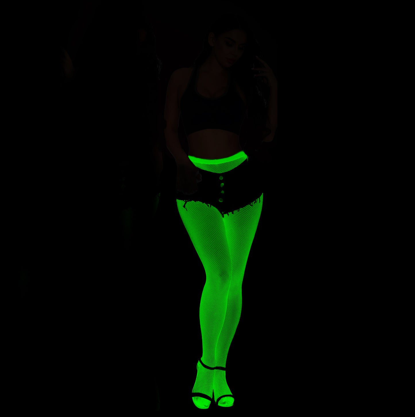 New European and American luminous sexy cut-out seduction glow reflective dress bikini net pants combination