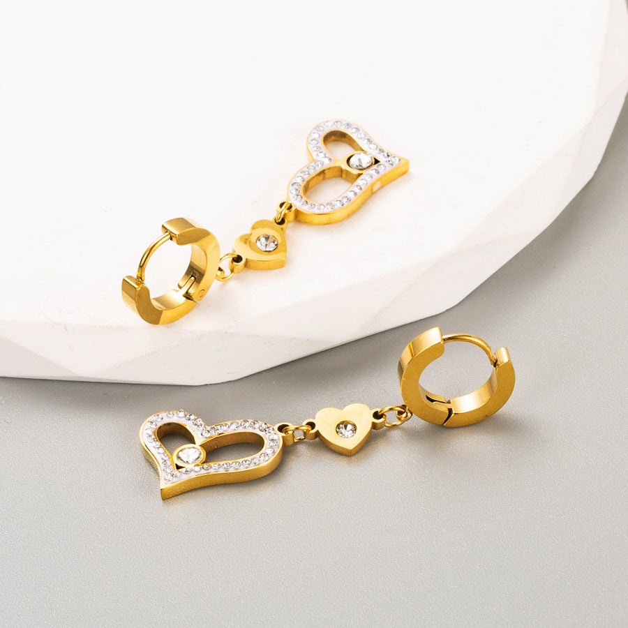 New Korean version fashion personality pentagram love titanium steel diamond long temperament stud earrings earrings earrings earrings wholesale