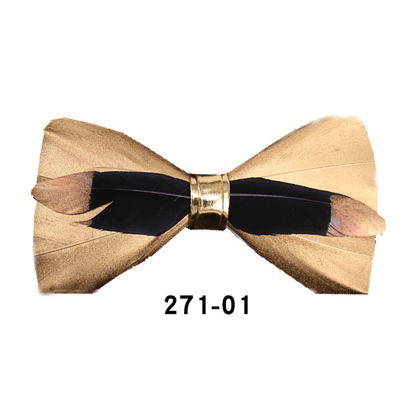 271 Golden Feather Male Wedding Dress Bow Tie Business Dinner Host Yellow Black Gold Bow Collar Flower