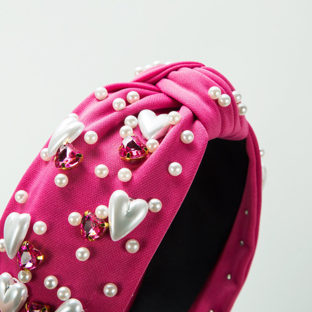 Korean version fashion sweet love pearl headband women's cross-border new diamond beads wide-edge knotted hair jewelry wholesale