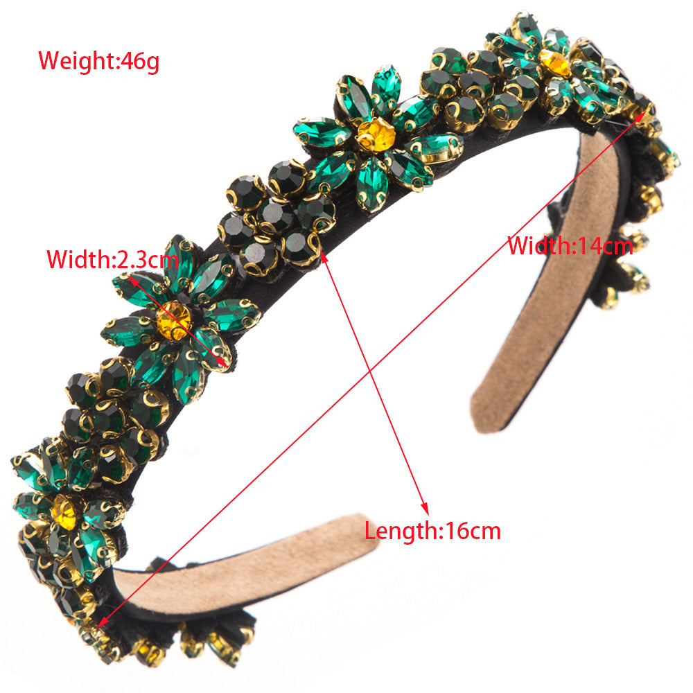 European and American light luxury retro style headbands, high-end thin edges, glass diamonds, temperament headbands, simple and versatile flower hair accessories