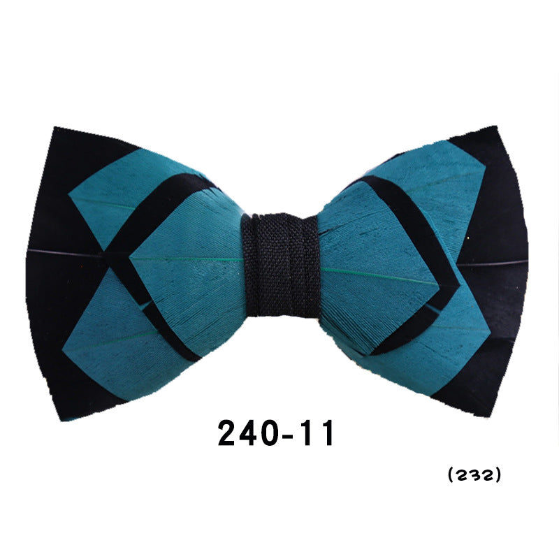 240 Dark Green Geometric Feather Men's Bow Tie Business Wedding Party Host Shirt Men's Bow