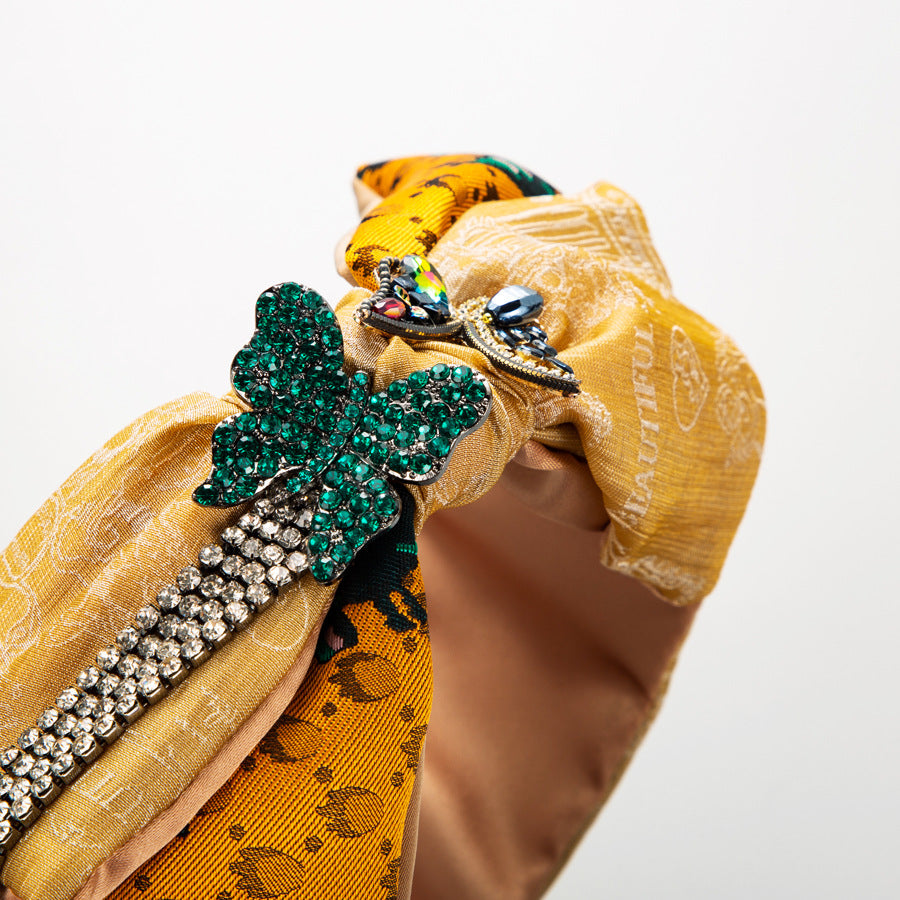 Korean retro name: small fragrance, feng shui, rhinestones, bow, tassel, fabric headband, temperament, knotted silk, elegant headband, female