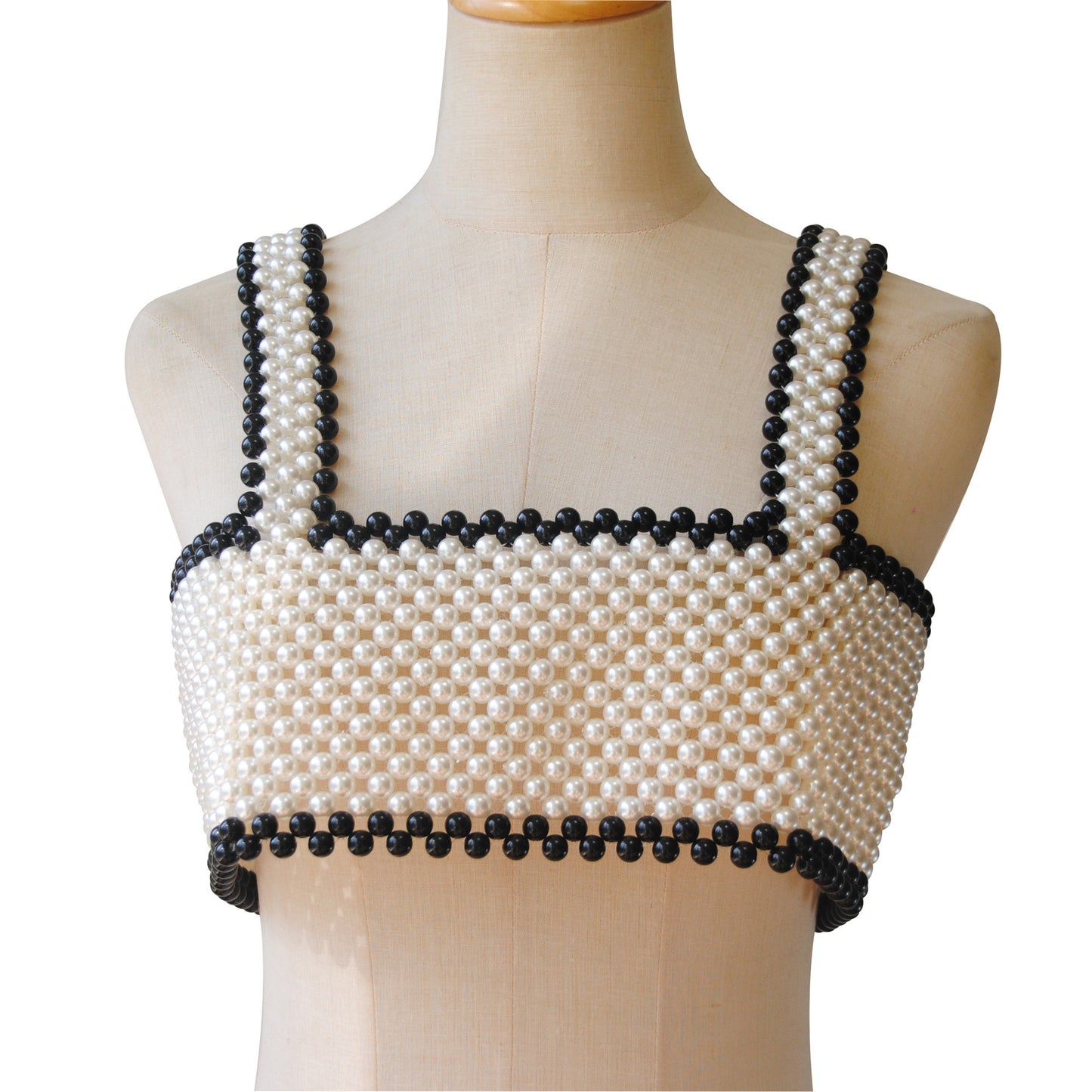 New cross-border small fragrance pearl color-blocked camisole chest bracelet retro elegant hand-woven beaded chest ornament