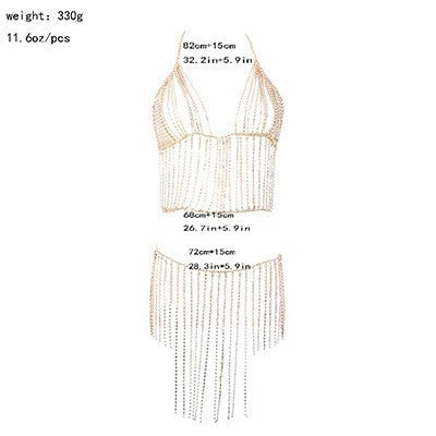 European and American cross-border new summer rhinestone sexy chest bracelet jewelry waist chain necklace rhinestone bikini set body chain