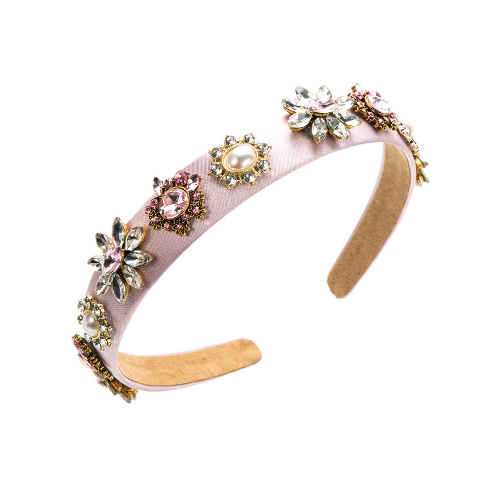 European and American new baroque court style temperament headbands, retro alloy accessories, diamond-inlaid pearl headbands, cross-border supply