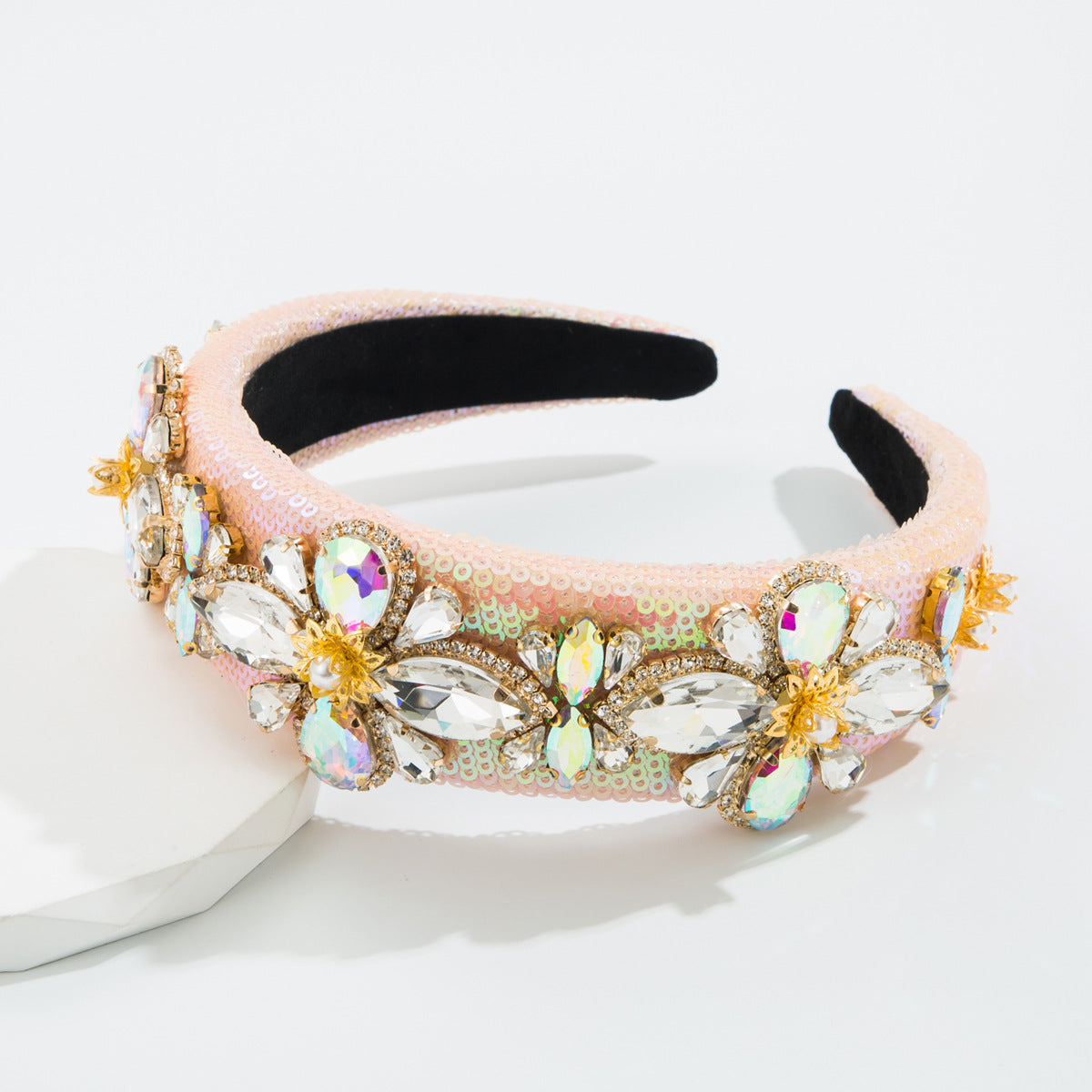 Heming headband, cross-border new baroque retro heavy craft headband, exaggerated sequins, glass diamonds, high-end headwear