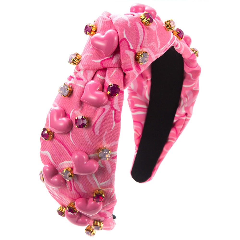 Temperament new calico fairy headband hand-sewn gemstone inlaid love accessories high skull top light luxury headband wholesale