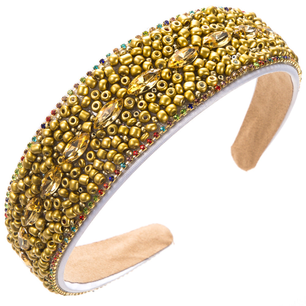 European and American fashion wide-brimmed color bead headbands, women's sense of luxury, personality, elegant rhinestone headbands, and outgoing versatile headwear