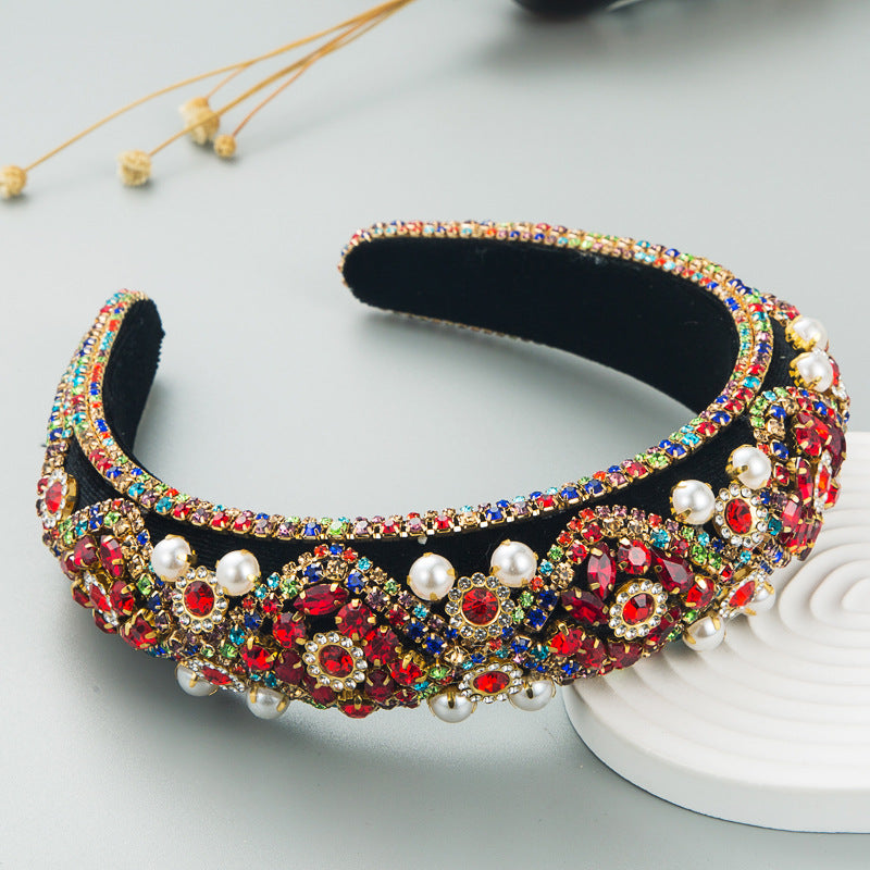 Heming headbands, women, Europe and the United States, cross-border supply wholesale, new heavy craftsmanship, diamond-encrusted pearl velvet retro sponge headband