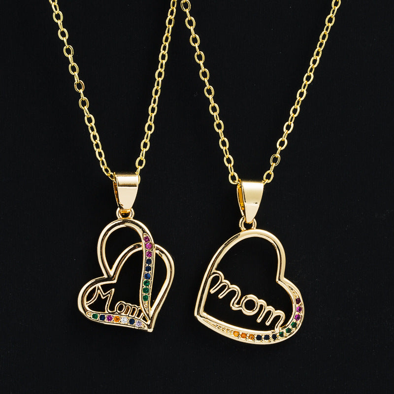 European and American cross-border fashion copper gold-plated micro-inlaid zircon simple heart pendant necklace Mother's Day MOM necklace accessories