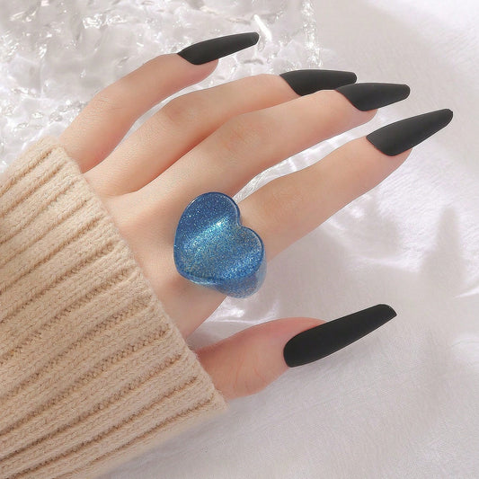 New glitter love resin sweet jewelry ring acrylic ring does not fade niche sense of luxury