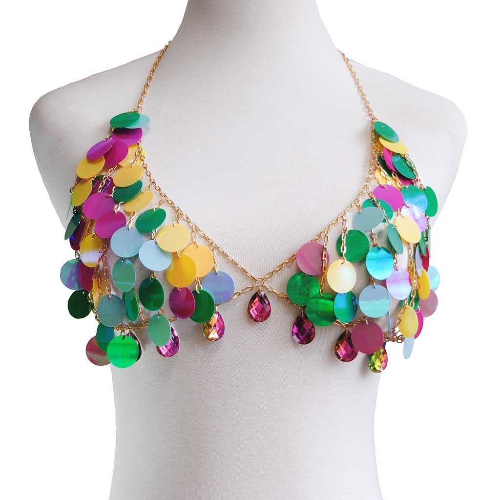 2024 European and American cross-border new accessories fashionable sexy multi-layer colored drop bra body chain versatile women's chest