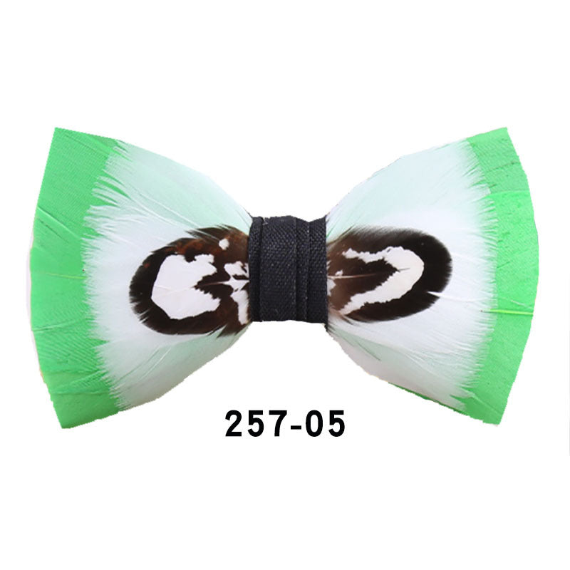 green blue feather presiding over the party men's bow tie wedding bow tie men's shirt bow tie flower tie