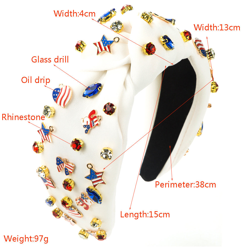 European and American new American flags, Independence Day headbands, sandwich fabrics, hand-sewn glass diamonds, national flag accessories, dripping oil hair accessories