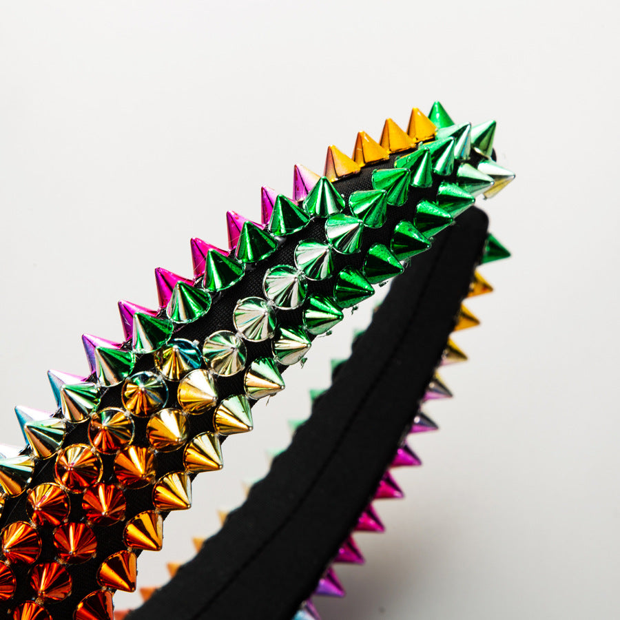 European and American cross-border fashion sponge rivet headbands female exaggerated baroque colorful headbands prom catwalk hairpin wholesale